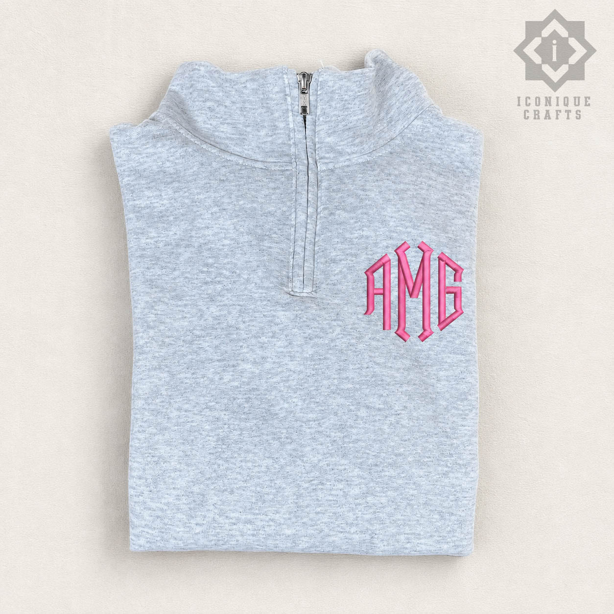 Custom Embroidered Monogram Quarter Zip Sweatshirt view 5