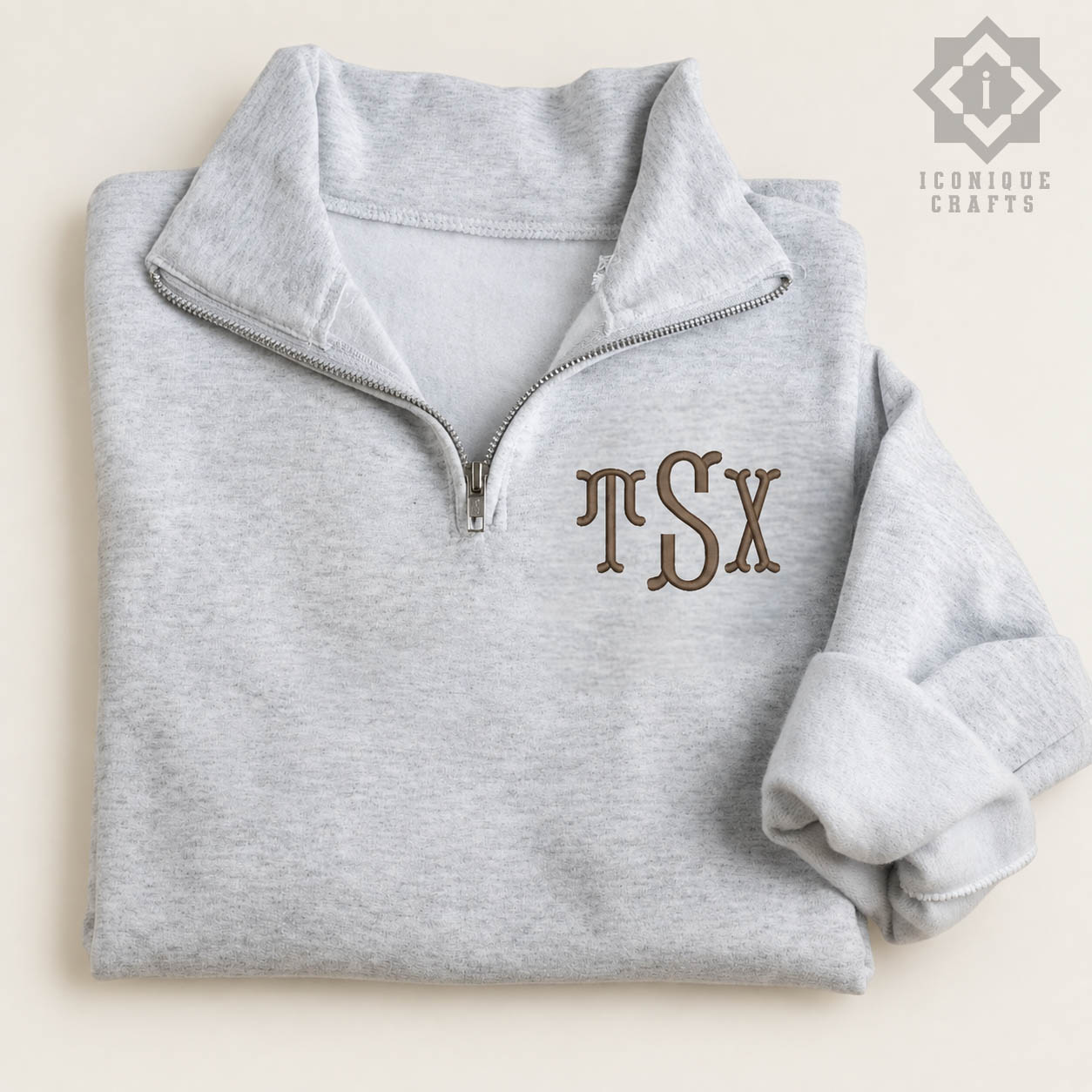Custom Embroidered Monogram Quarter Zip Sweatshirt view 7