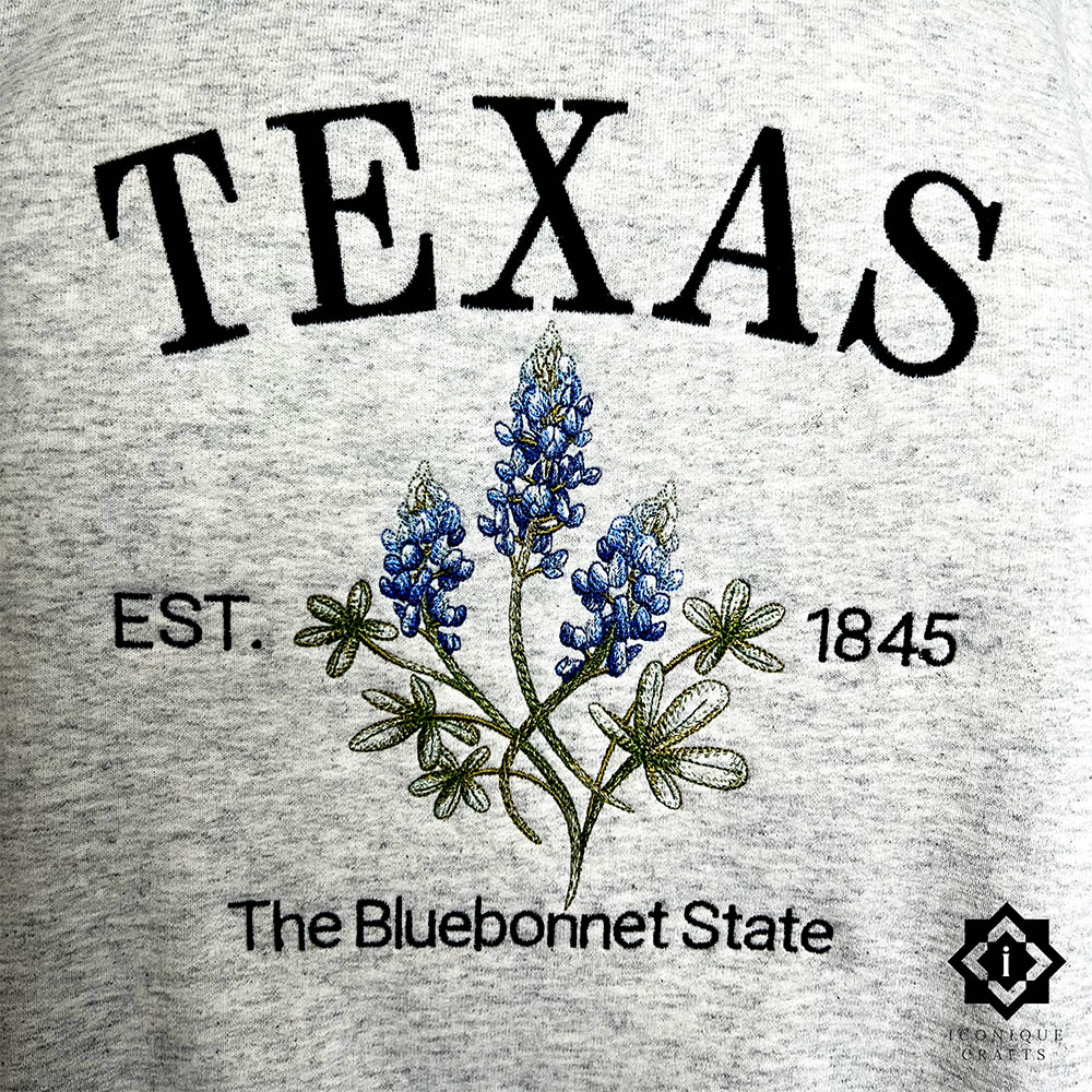 Embroidered Texas Bluebonnet Unisex Sweatshirt, Texas State 1845 Sweatshirt view 3