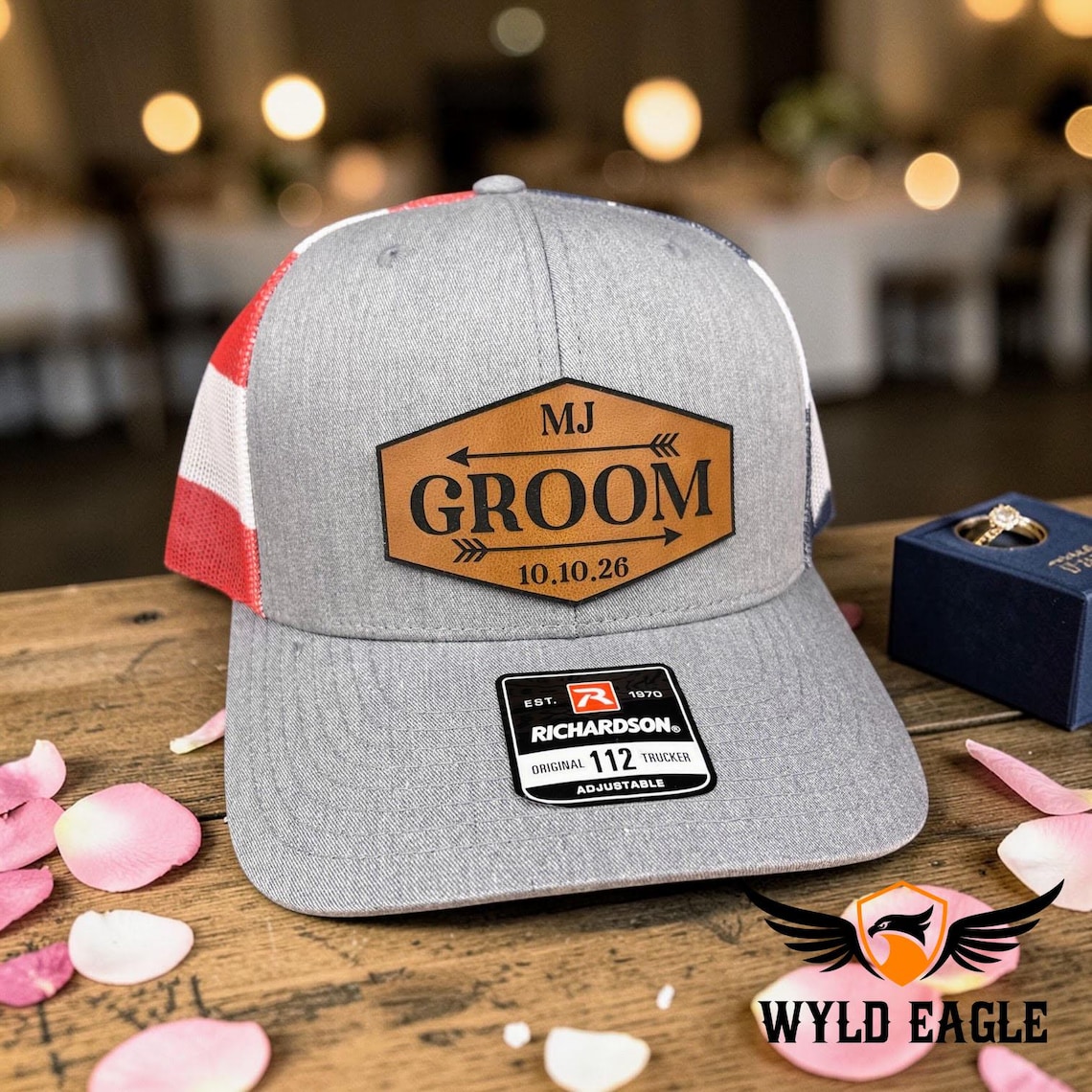 Custom Leather Patch Bachelor Party Hats, Groom & Best Man Trucker Hats view 3