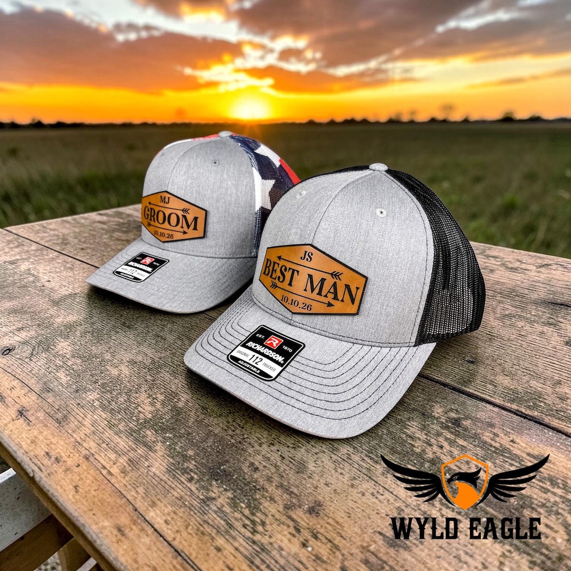 Custom Leather Patch Bachelor Party Hats, Groom & Best Man Trucker Hats view 2