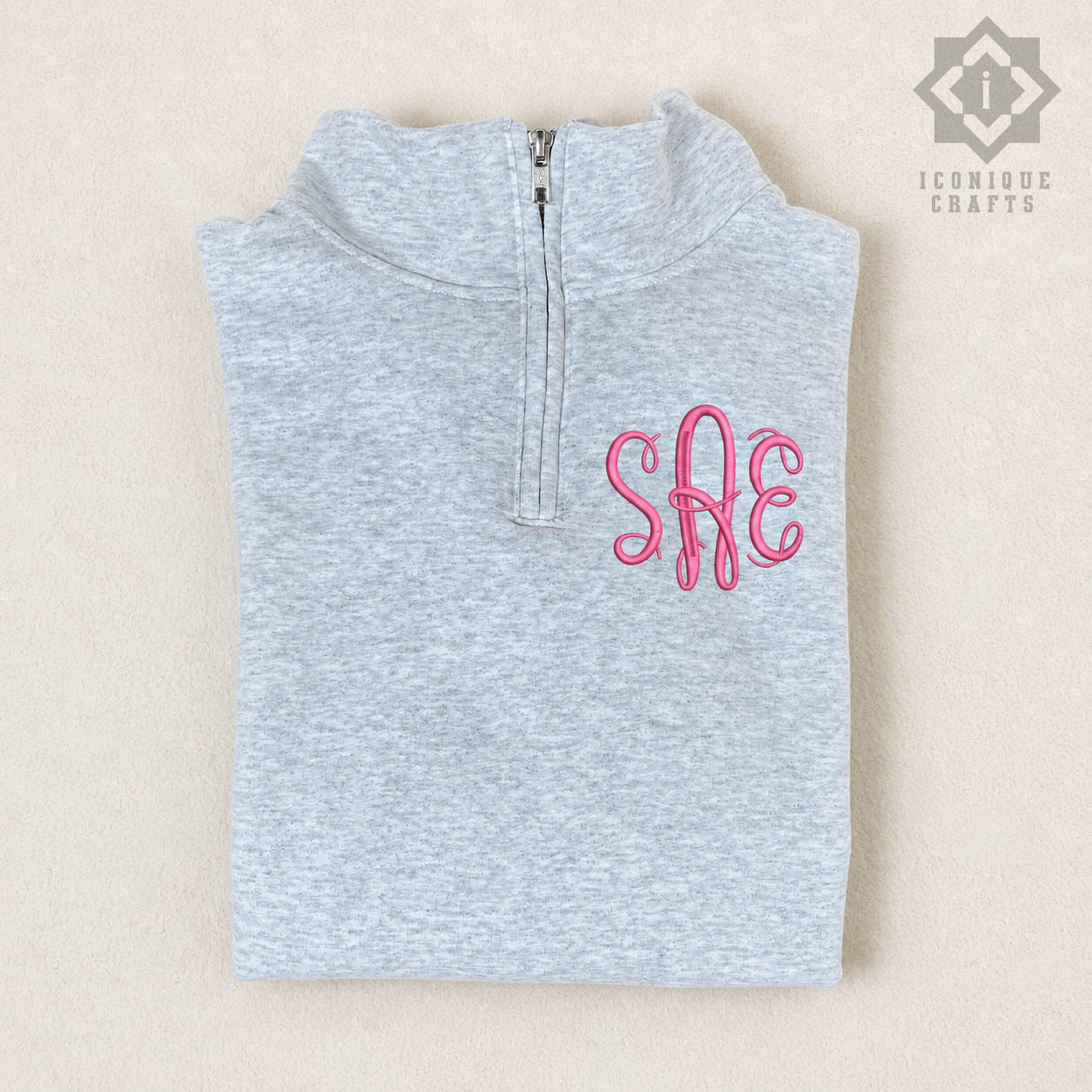 Custom Embroidered Monogram Quarter Zip Sweatshirt view 8