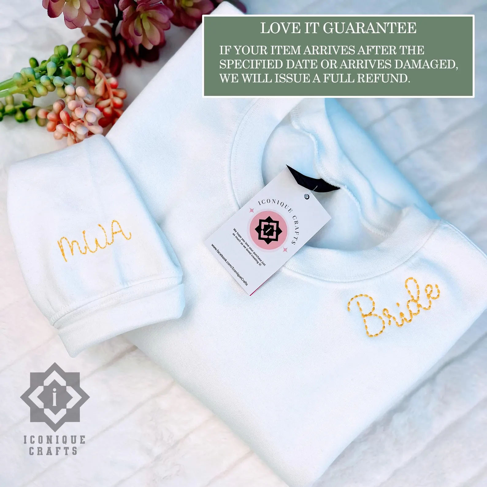 Custom Embroidered Sweatshirt, Gift for bride, Bridal Gift, Name On Neckline, Engagement Gift view 3