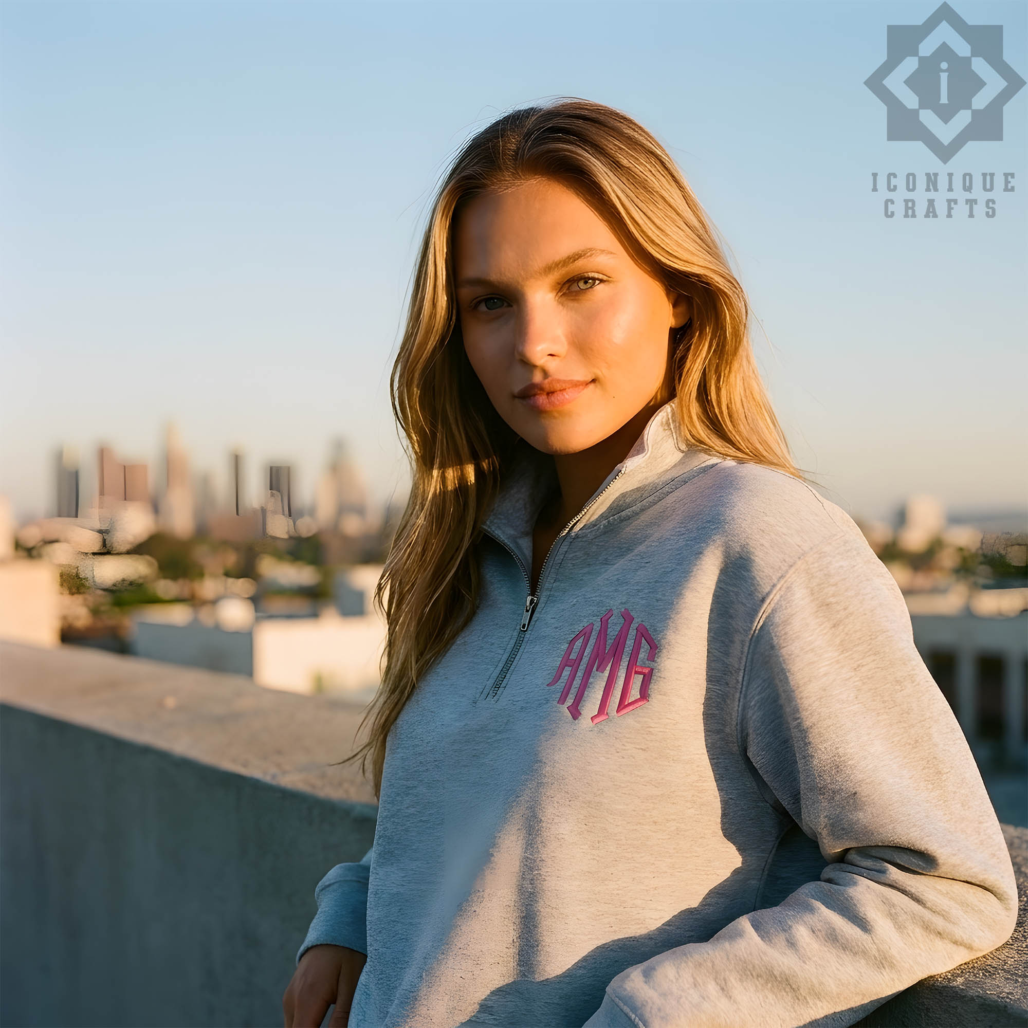 Custom Embroidered Monogram Quarter Zip Sweatshirt view 2