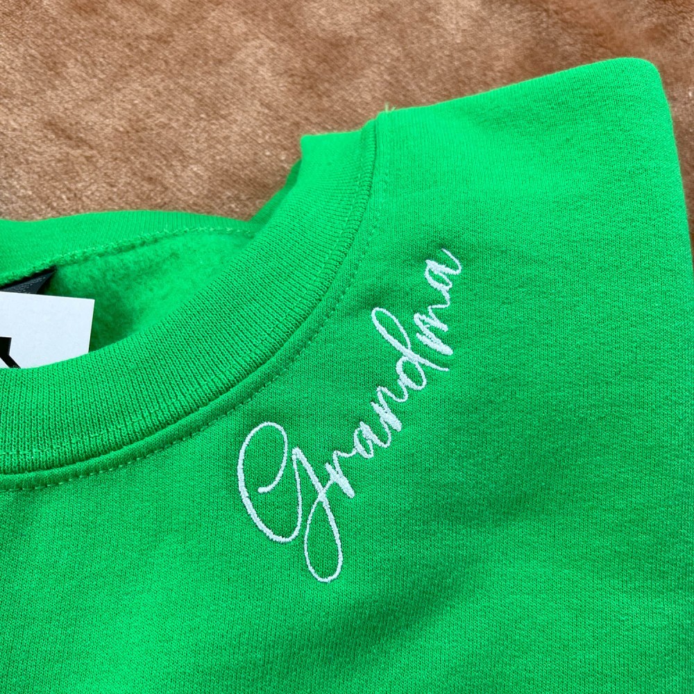 Custom Embroidered School Spirit Mama Grandma or Any Text on Neckline Sweatshirt, Names on Sleeve, Gift for Mom Mother Nana Sweater view 5
