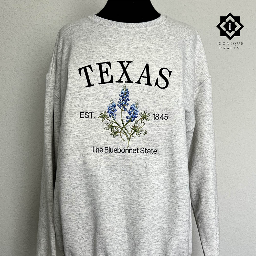 Embroidered Texas Bluebonnet Unisex Sweatshirt, Texas State 1845 Sweatshirt view 2