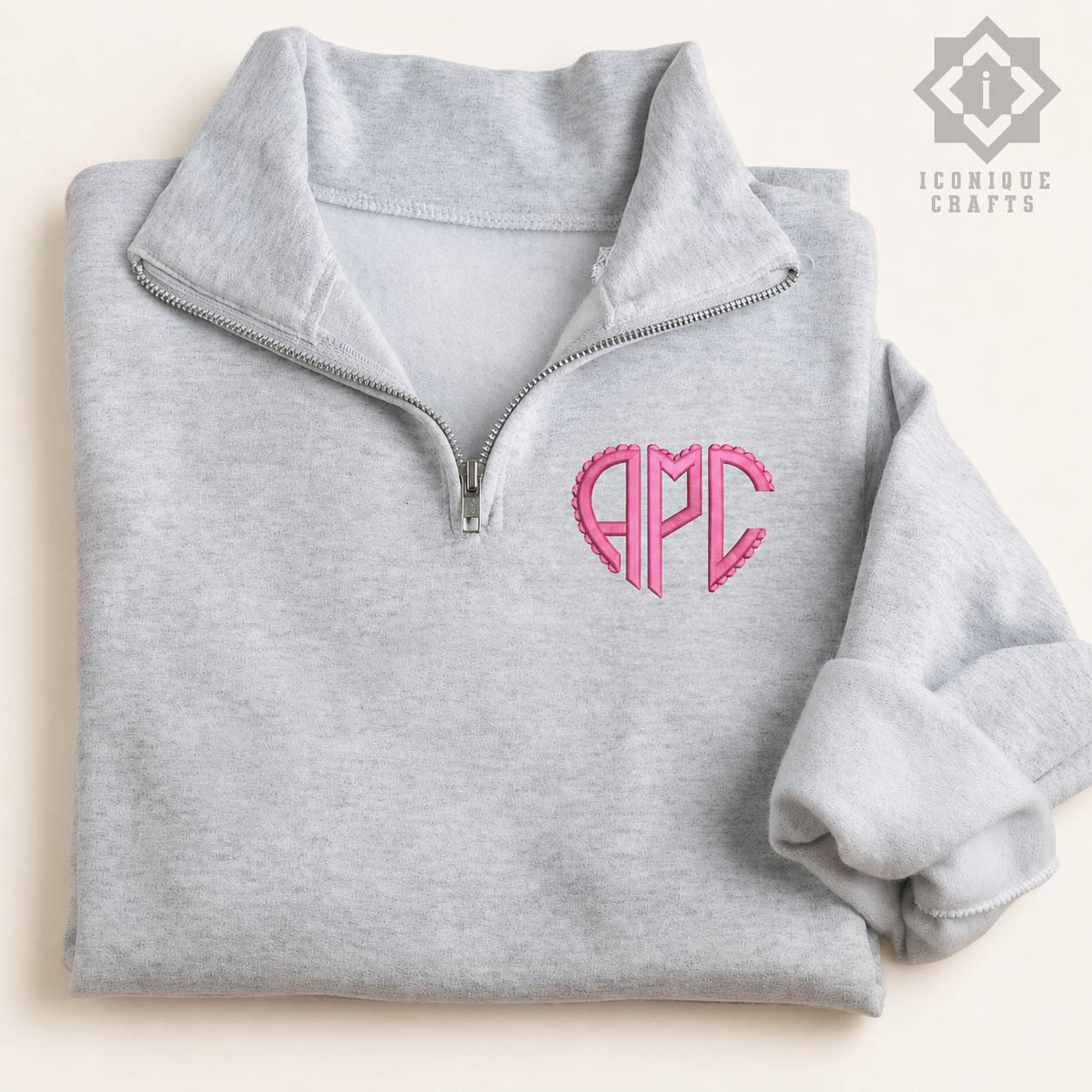 Custom Embroidered Monogram Quarter Zip Sweatshirt view 4