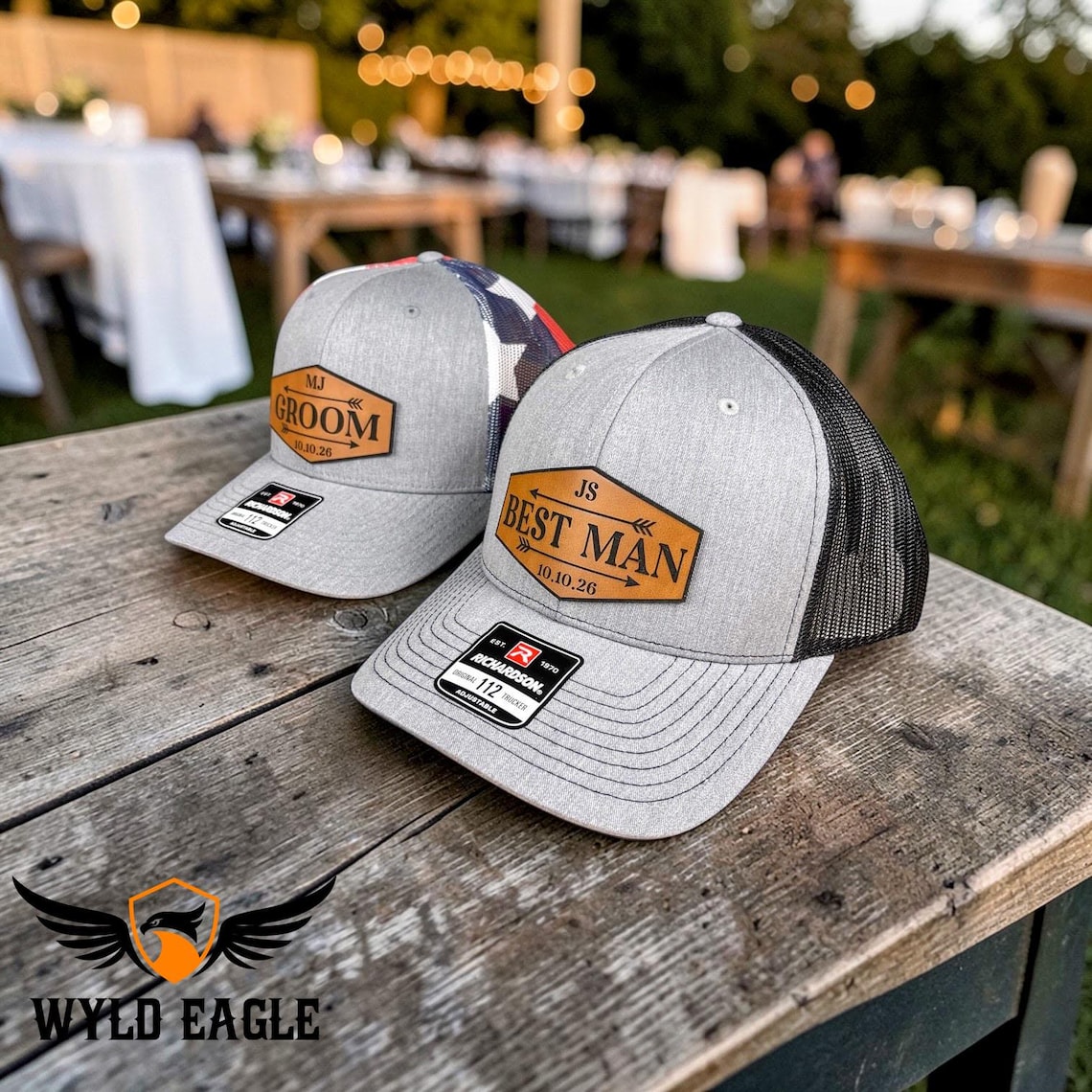 Custom Leather Patch Bachelor Party Hats, Groom & Best Man Trucker Hats view 4