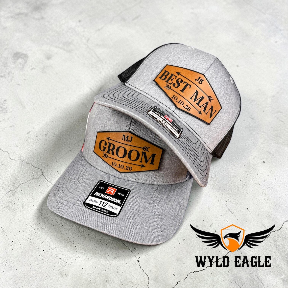 Custom Leather Patch Bachelor Party Hats, Groom & Best Man Trucker Hats view 8